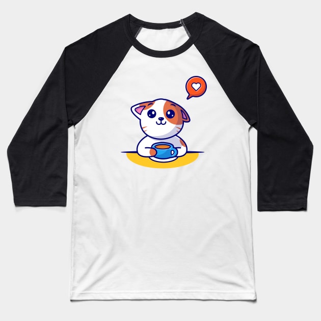 Cute Cat Drink Coffee Baseball T-Shirt by Catalyst Labs